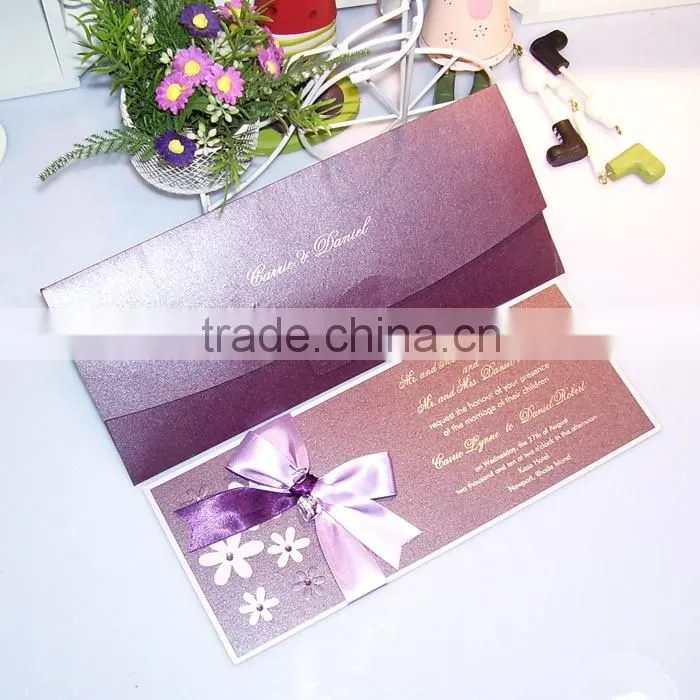 Purple Color Luxury and Simple Design Wedding Card 2016 with ribbon