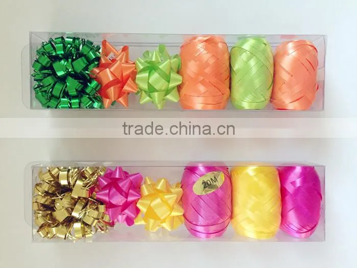 2016 New Design High Quality Gift Decorative Set/ star bows and matte metallic curly ribbons