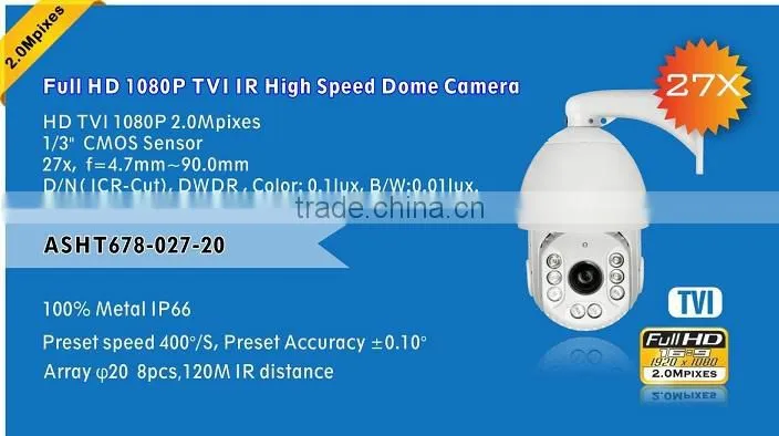 Low Cost 1080P outdoor 1/3" CMOS Pan/Tilt /Zoom Camera Metal housing 2.0MP High Speed Dome Camera Full HD TVI Camera IR 120M