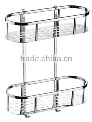 Stainless steel bath corner shelf, stainless steel corner shelf dual tier corner rack with hooks, 721-2