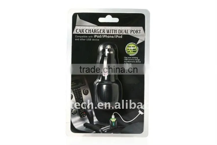 2 port usb car charger for iPod/iPhone/iPad