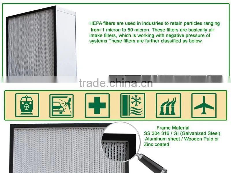 Galvanized frame air filter system hepa filter