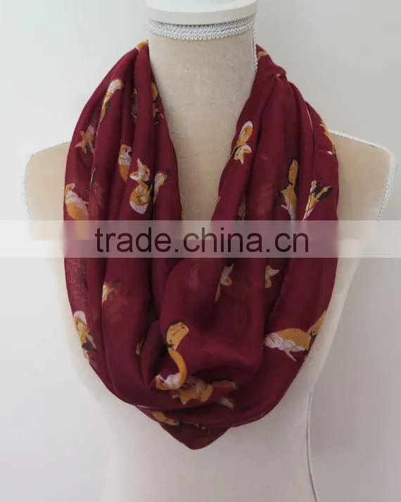 205 Foreign Trade New Loop Shawl Cute Animal Fox Print Women Fashion Scarf