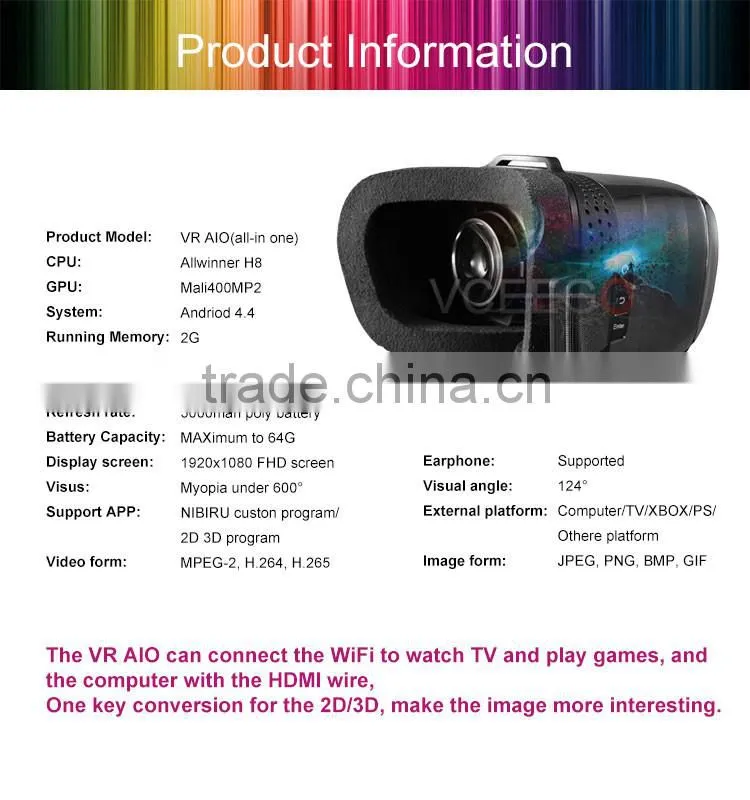 Hot selling 42mm optical resin lens virtual reality aio without using your phone