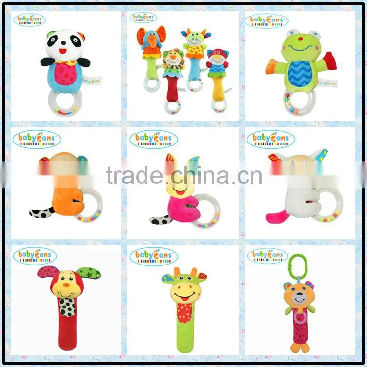 Babyfans 2015 New Product Cartoon Animal Toys And Plush Stuffed Baby Toys Baby teether toy with rattles