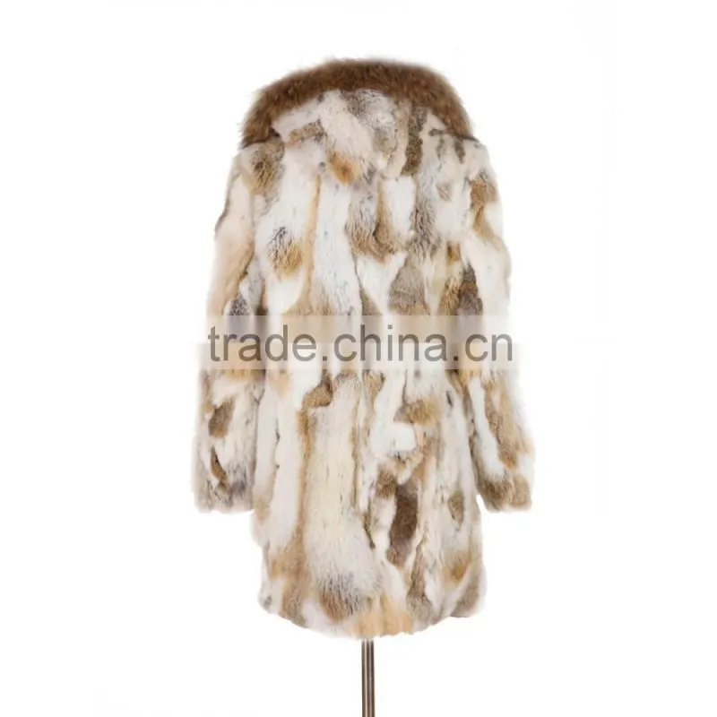 QD5947 Newly Design Special Fur Styles With Raccoon Collar 2016 Knit Rabbit Fur Coats Girls