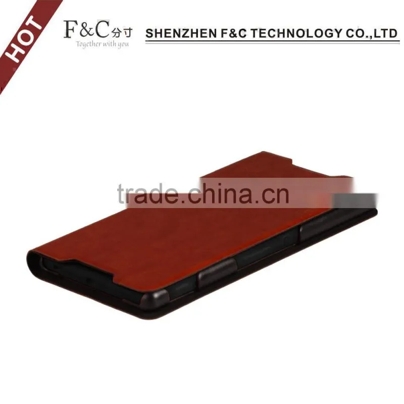 Classical brown back stand leather flip case for Sony Xperia Z4 Compact skin cover 5.2 inch
