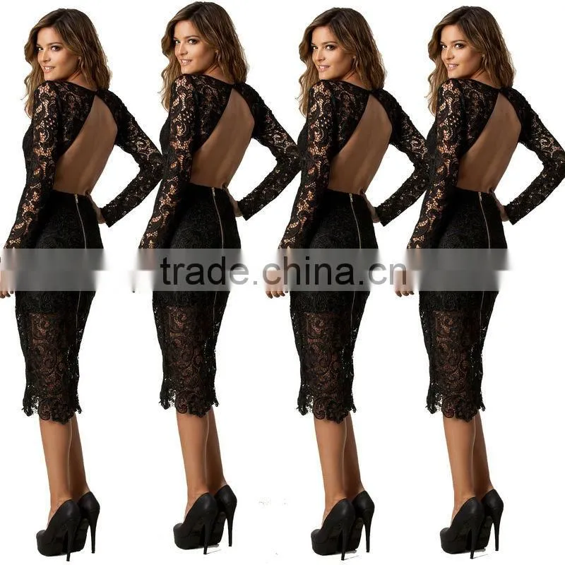 2014 Black Dot Flock Mesh Panel Bandage Bodycon Dress