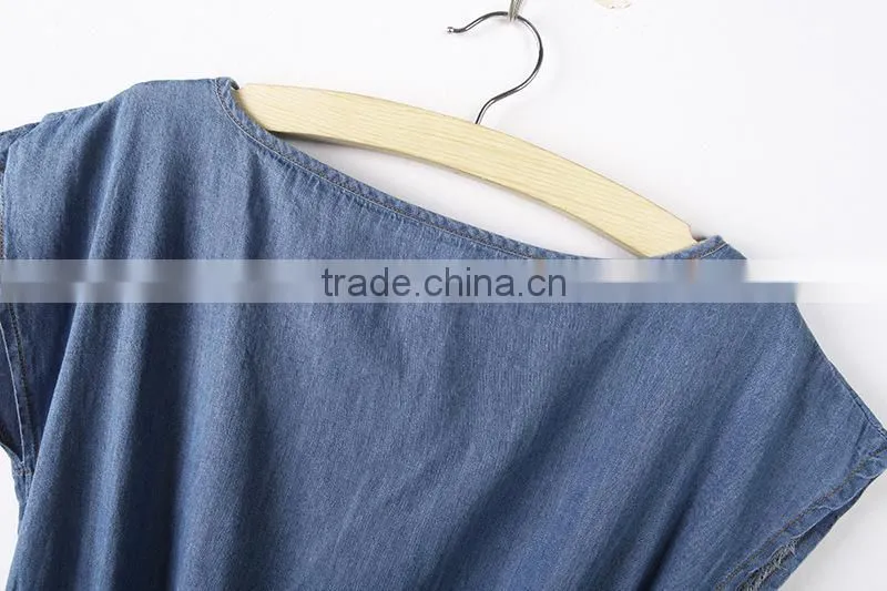 2015 fashion high quality Most Fashion short sleeve denim halter dress For Women ladies Europe Casual Dress women dresses
