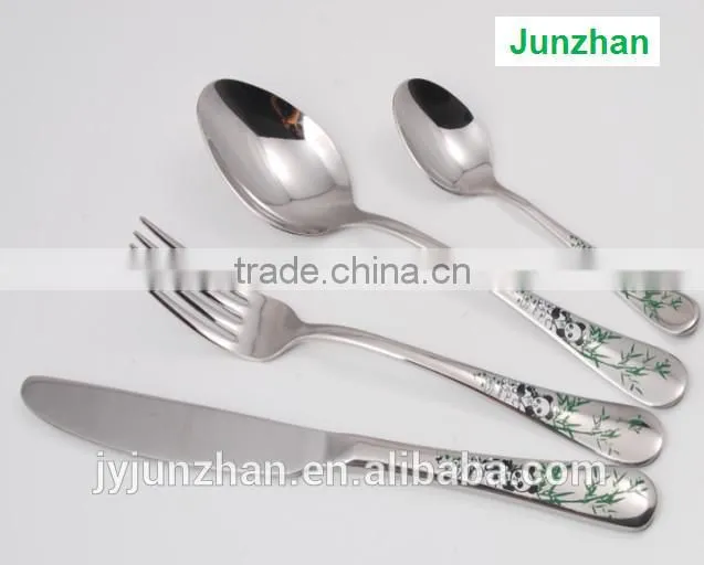 24pcs spoon fork knife sets with plain handle and wooden box packing