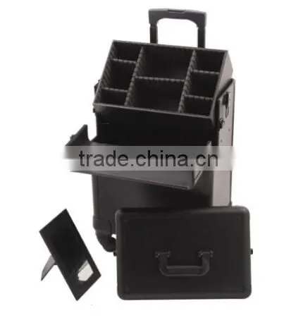 4-Wheel 2-in-1 Rolling Makeup Case with Easy-Slide and Extendable Trays, Includes Removable Tray and Extra Lid, 31-Inch, Smooth