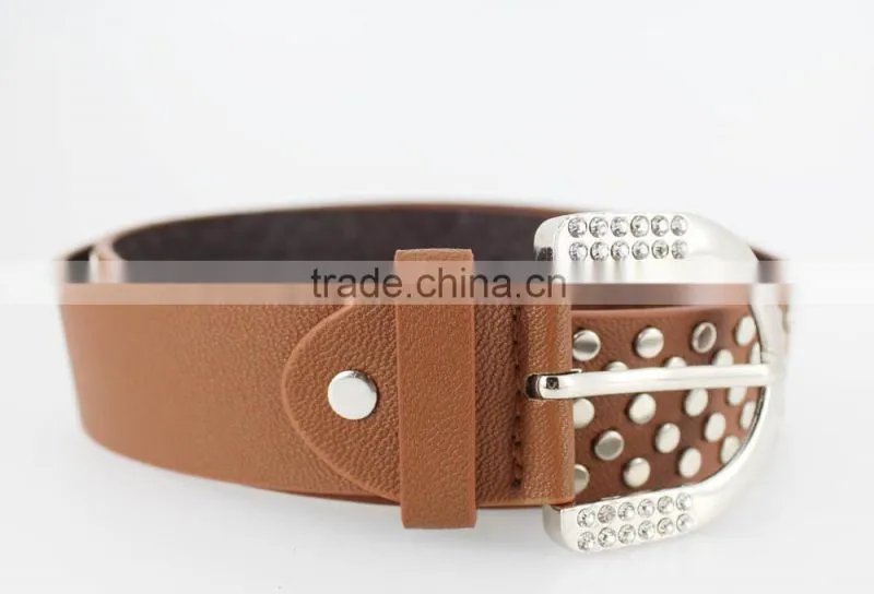 Women FULL flat metal fashion PU beaded belts with shiny rhinestone accessories for jeans