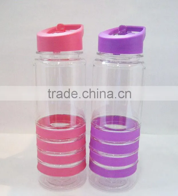 Promotional 24 Oz. Banded Gripper plastic Bottle with Straw