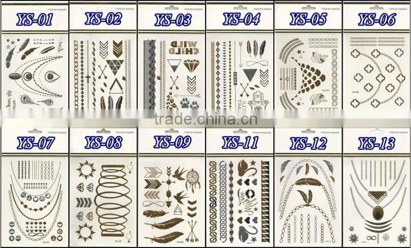 Eco-friendly metallic adult body sexy temporary tattoo sticker