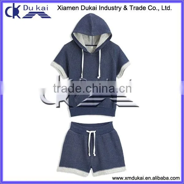 Women's french terry short sleeve set, women's vest and shorts set, women's jogging wear