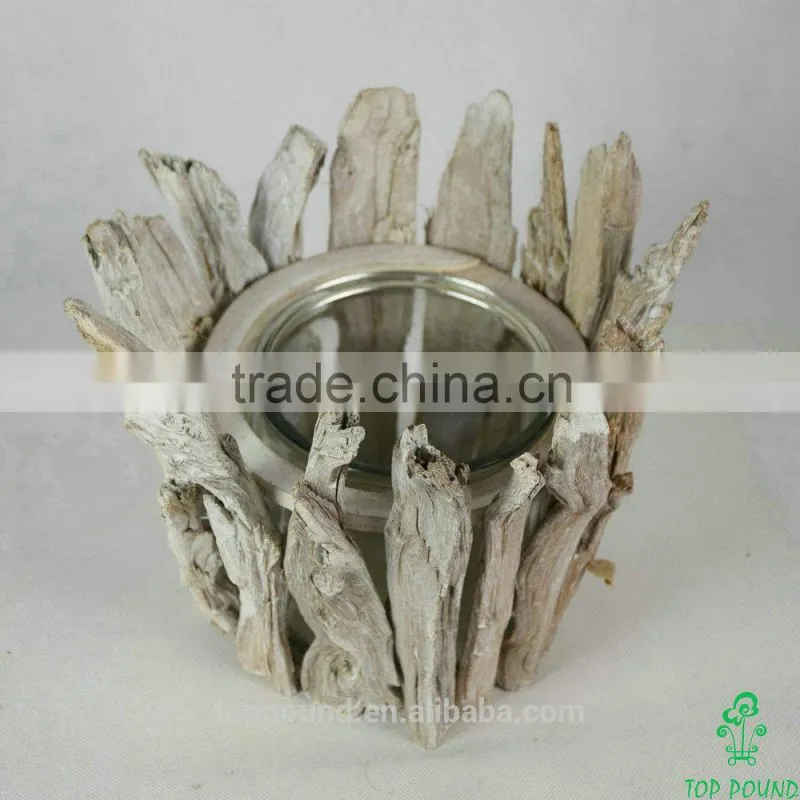 Wooden candle holder with glass
