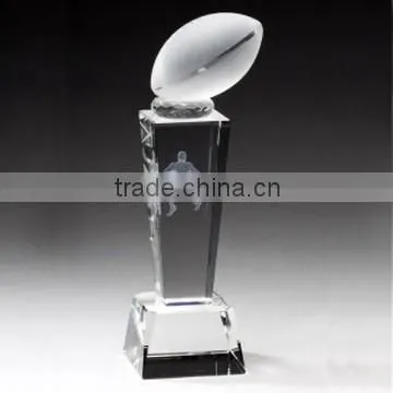 Wholesale Blank 3d laser engraved Crystal Rugby sports Trophy awards for Rugby club souvenir Gifts