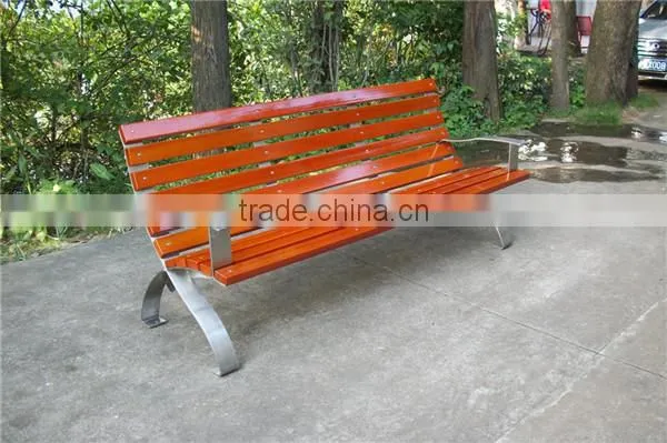 Stainless steel garden bench with wooden slats bench seating