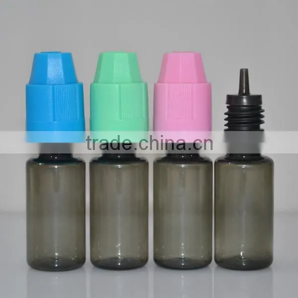 10ml PET e liquid bottle with childproof cap and long thin dropper tip