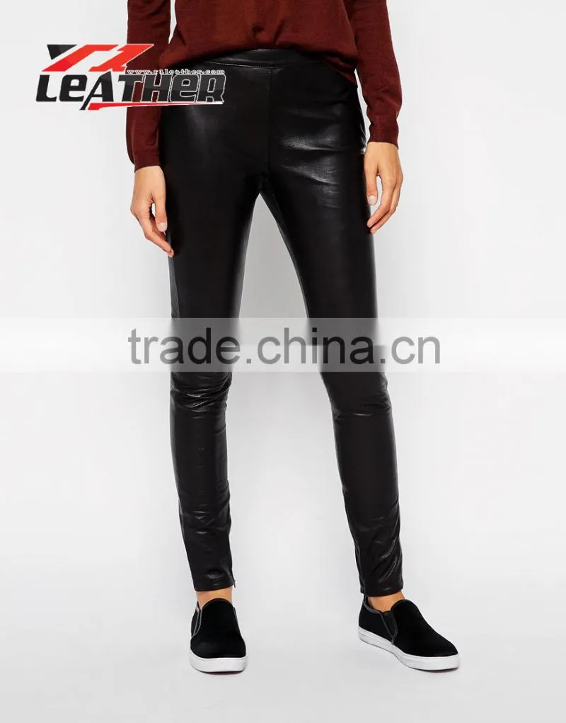Joint Sexy Design Women's Black Leather Pants Ladies