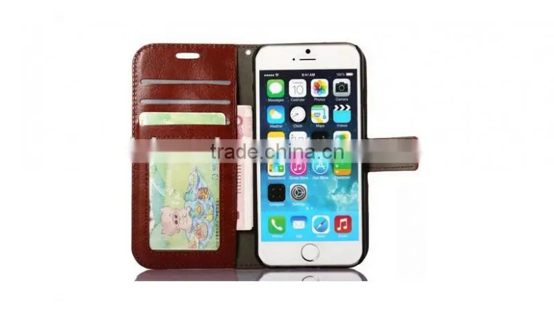 Factory High Quality Crazy Horse Pattern Wallet PC+PU Leather Case for iPhone 6 Plus Case with Photo Frame with card slot