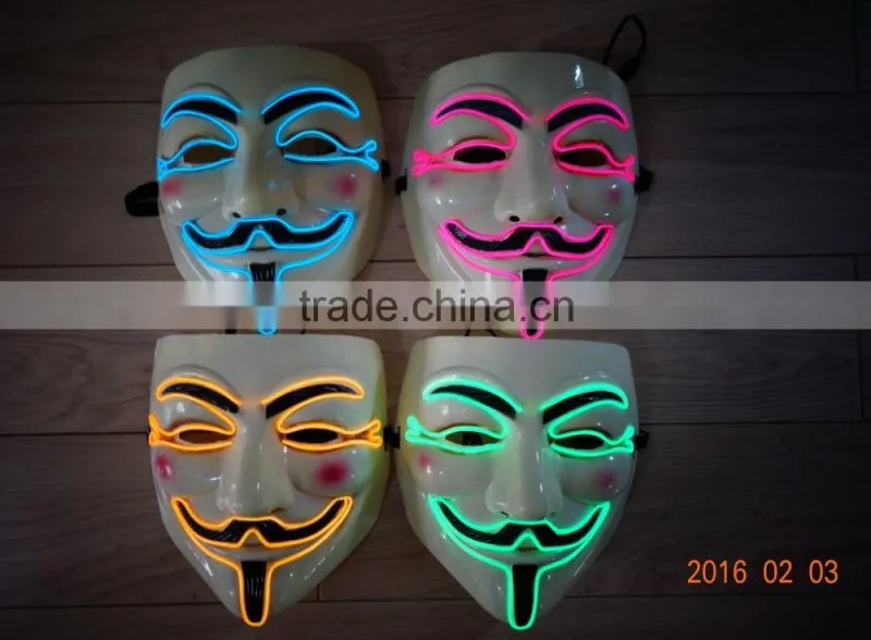 EL wire V For Vendetta Mask / EL light Party Mask / EL WIRE Halloween Masquerade Face Mask