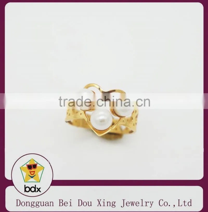 2015 three preal with gold plated heart shape stainless steel rings