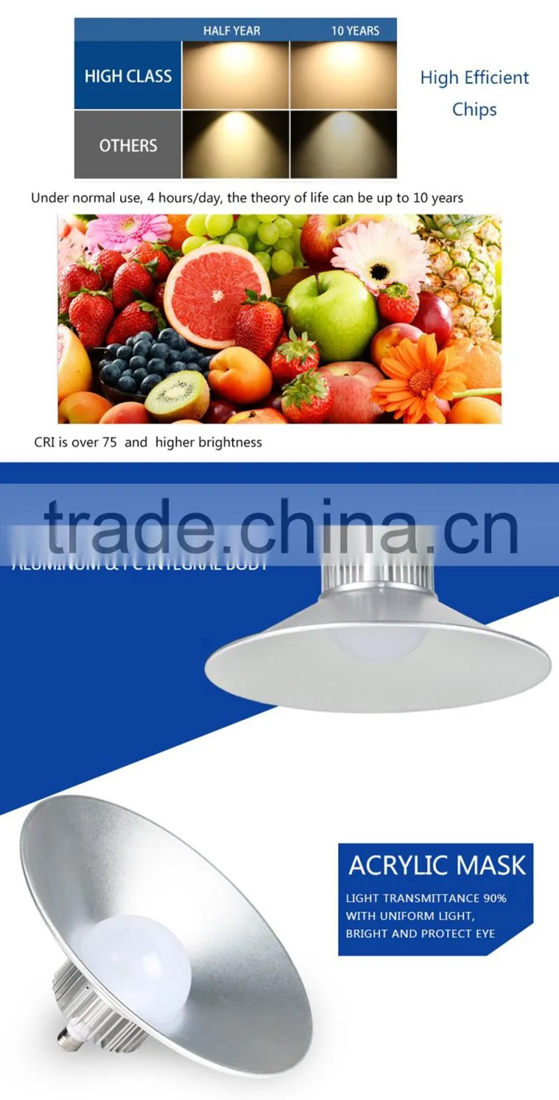 Warehouse Workshop Garage E27 20W 30W 50W 60W 100W 120W 150W 180W High Lumen Industrial LED High Bay Light