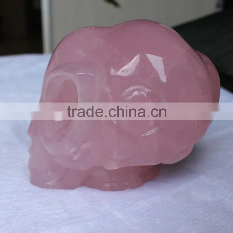 New Arrived Rose Quartz Skull Vivid Alien Crystal Skull for Halloween Gift