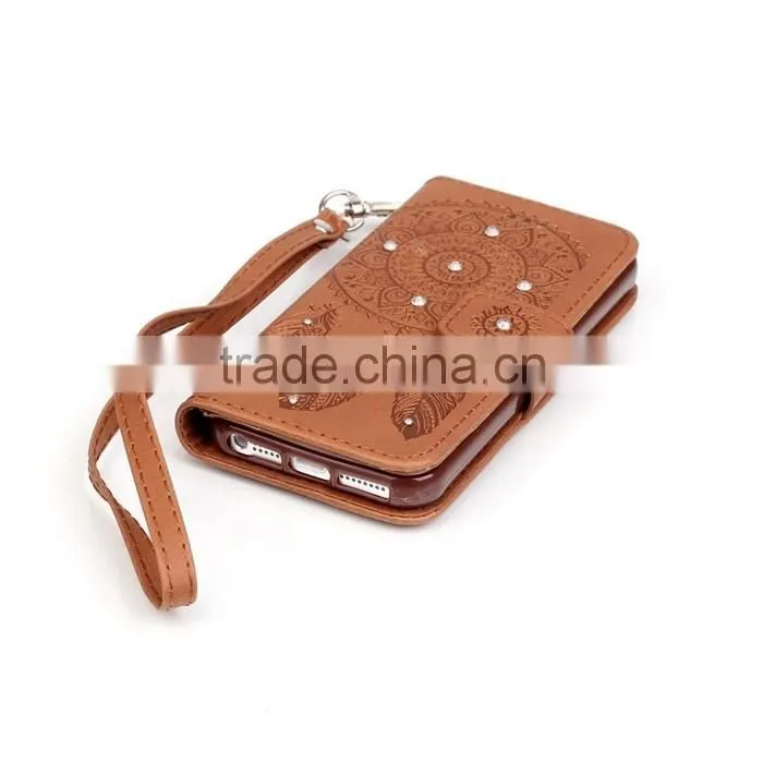 Luxury Embossed Leather Case for iPhone SE with Diamonds