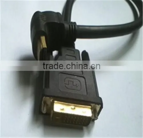 DVI TO Angle HDMIA male cable top quality 24k gold plated connector 10cm black color