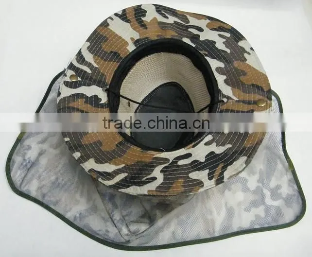 Fashion camouflage washed bucket hat with mesh shawl