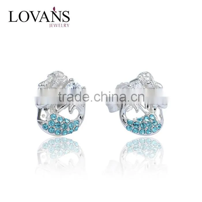 Wholesale Mermaid Jewelry Blue Crystal Sterling Silver Charms Earrings