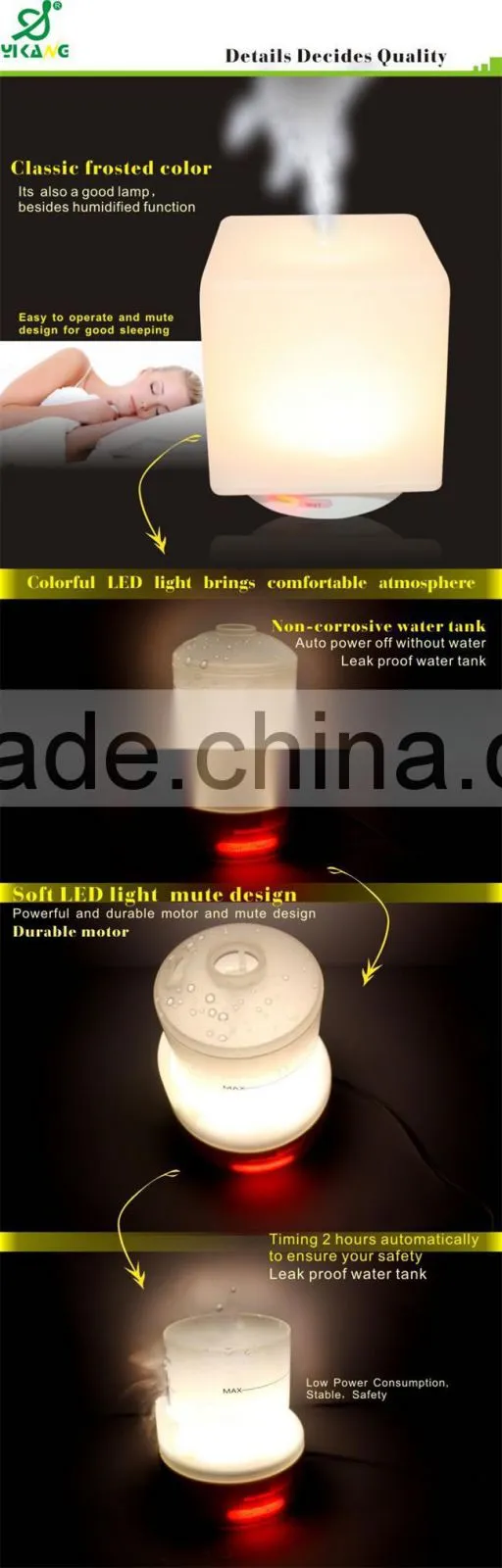 2015 New Product Square Decorative Ultrasonic Air Humidifier YK-1112 Factory Price