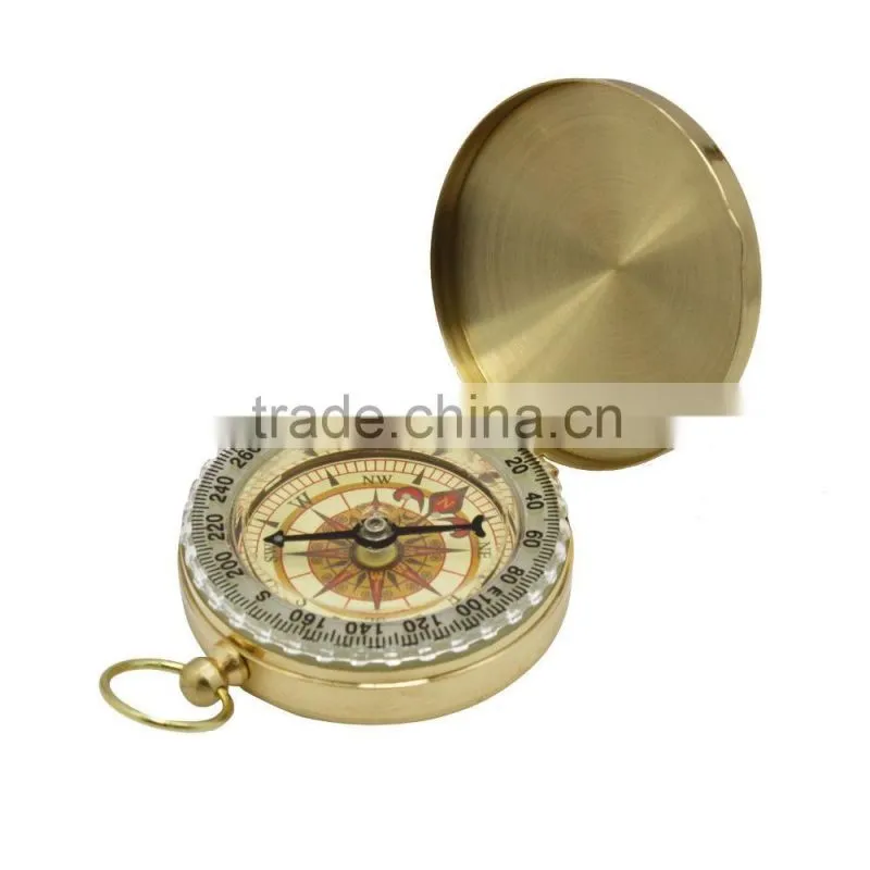 Tranditional Brass Metal Compass Pocket Watch Style Antique Camping Hiking Round