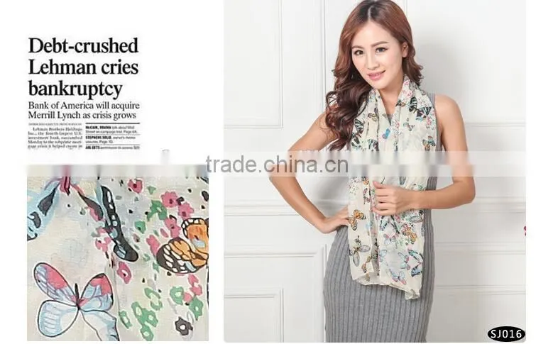 butterfly printed scarf/chiffon cheap scarf/mix design fashion scarf