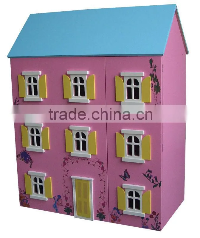 empty good quality 3-storied handmade wooden doll house