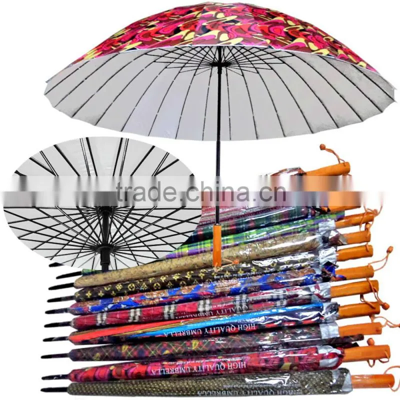 2016 Cheap Silver Printed Golf 16k 24k Wooden Handle Nigeria Wholesale Umbrella