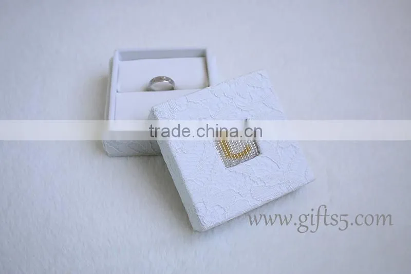 Gorgeous White engagement ring boxes with beaded name plate of C