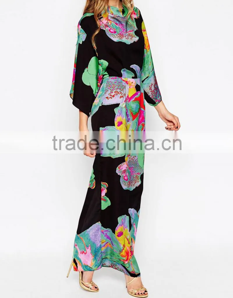 Top sell high quality floral printed kaftan dress