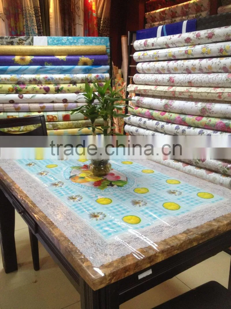 2015 Newest transparent printed all-in-one plastic table cloth piece/roll