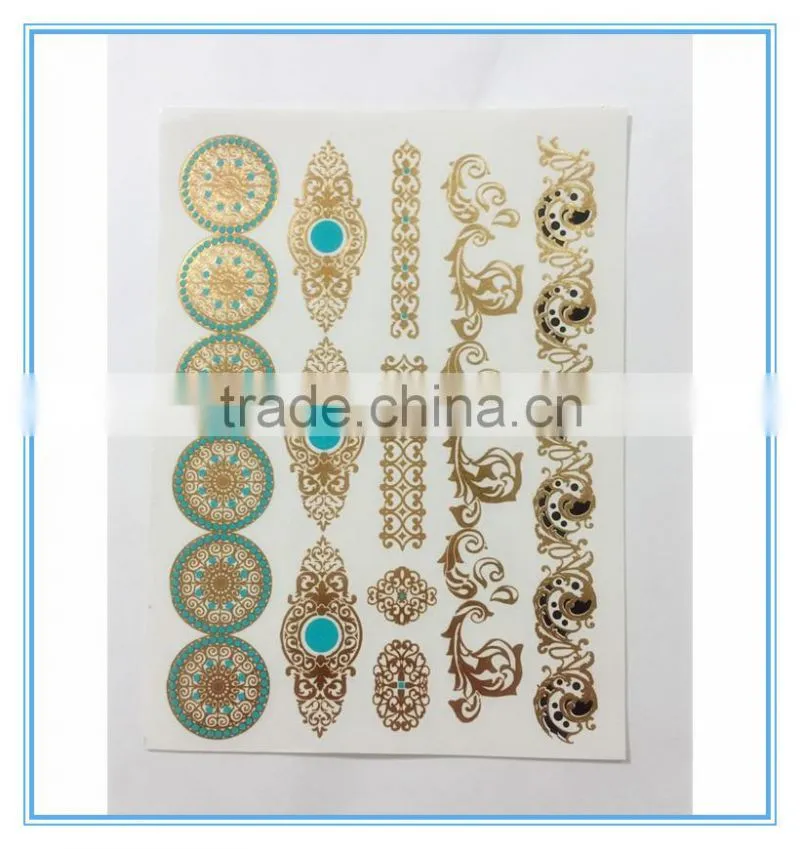 non-toxic temporary metallic fashion water transfer sticker body tattoo