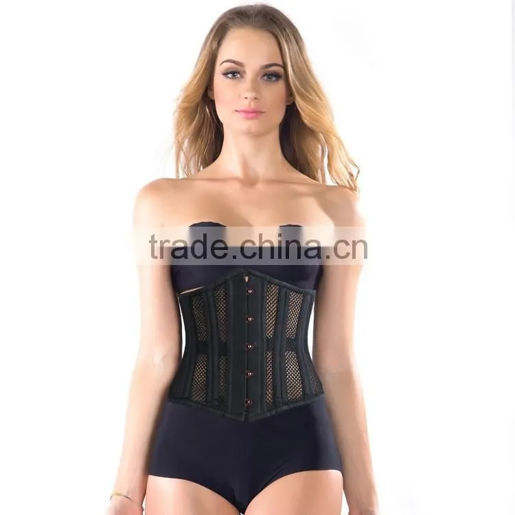 New Arrival black color net cloth 26 double steel boned women mesh corset cheap price