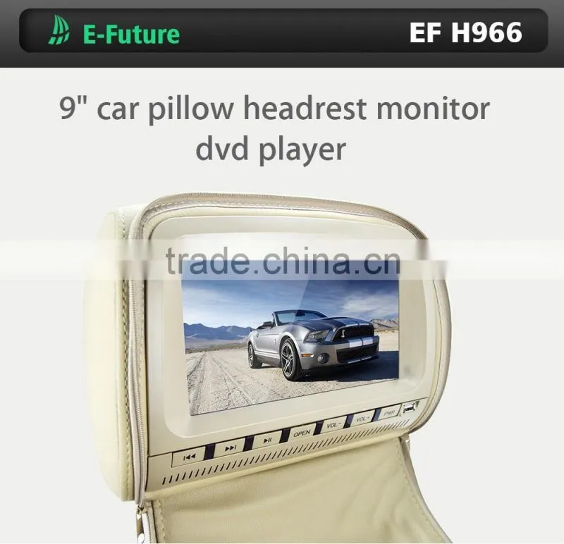 Automobiles 9 inch car dvd headrest monitor with leather zipper,USB,SD,FM,IR audio.