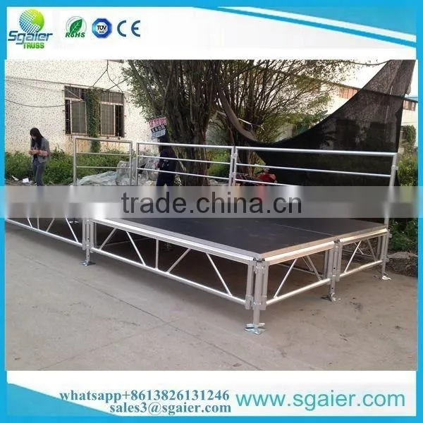 Low cost black platform 4ft by 8ft aluminum portable stage with guardrail