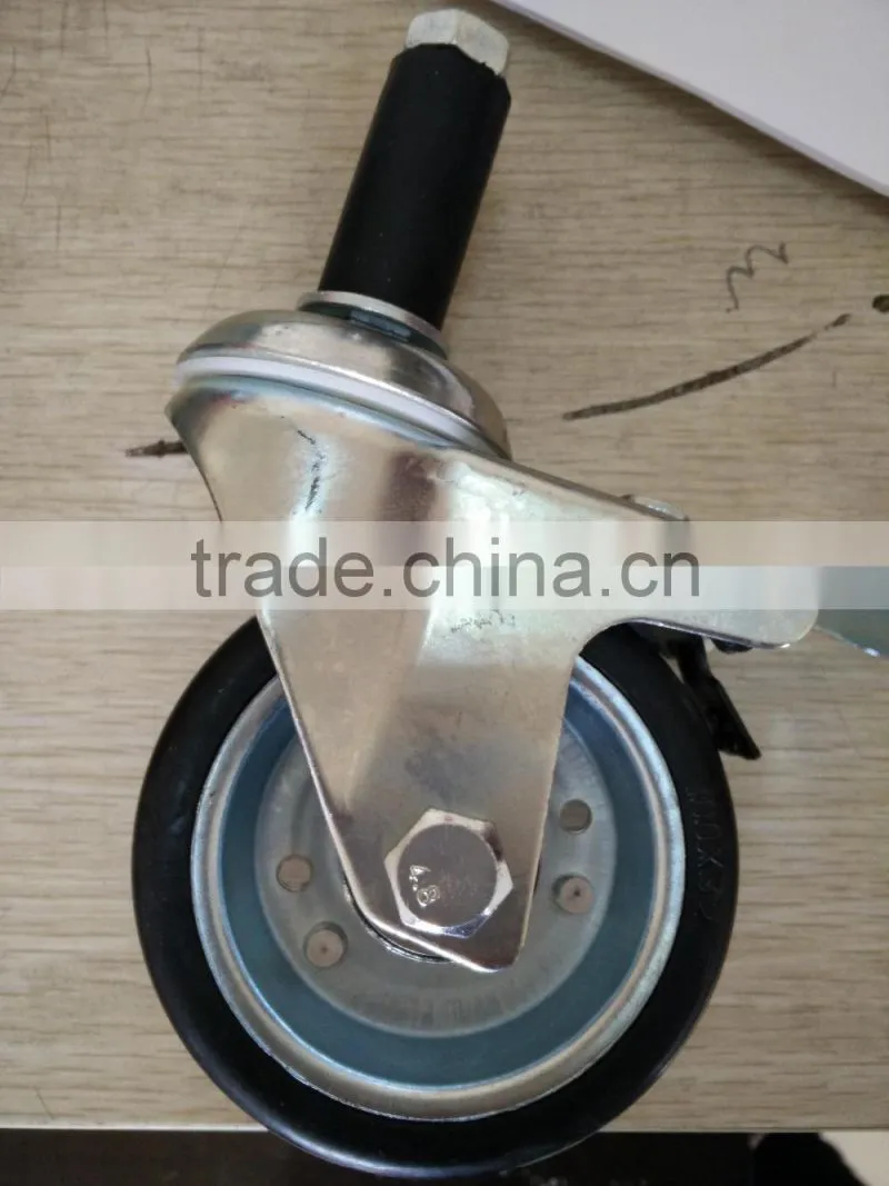 Swivel plate mount locking brake rubber caster wheels