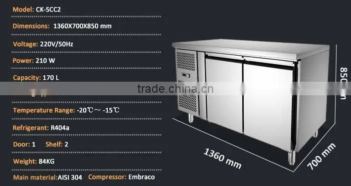 2 Door Stainless Steel Commercial Refrigerated Work Table/four door refrigerator/Chest Style Refrigerator