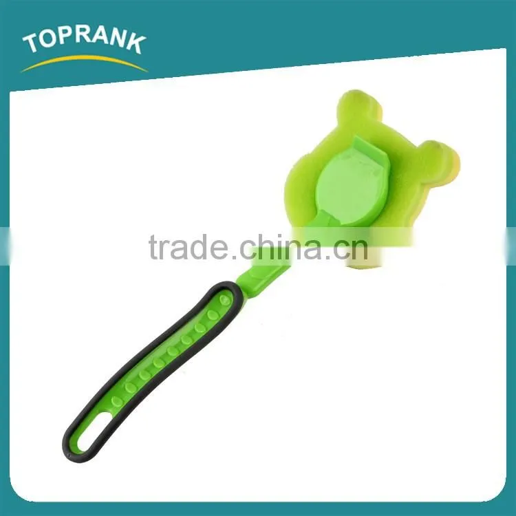 Toprank Top Selling Colorful Long Handle Cute Bear Shaped Kitchen Dish Washing Scouring Pad Soap Sponge Pad
