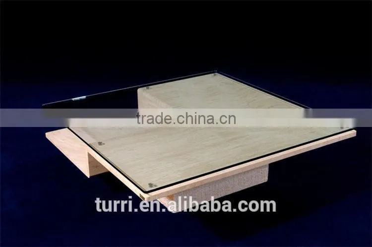 Low Travertine Stone base Wit Glass Coffee Table