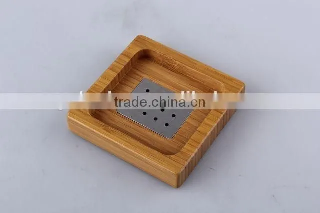 square bamboo and stainless steel soap dishes